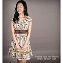 Plated Chiffon Polka Dot Babydoll Dress Coffee (XJQZ007) (Start From 10 Units) Free Shipping