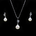 14k oro blanco blanco 7,5 - 8 mm aa FW collar de perlas y pendientes establecidas (xzz058)