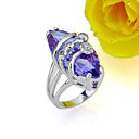 Olivary Cubic Zirconia Ring on Rhodium Plated - CZ Ring RMY2-0006 Amethyst (SZY088)