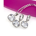 Square Clear Cubic Zirconia Set with Earring and Pendant - Cubic Zirconia Earring SZF - 0021 SZY867