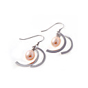 roze shell parel in zilver bladeren oorbel - sterling zilveren oorbel 7060 (szy598)