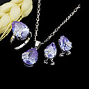 Dazzling Heart Shape CZ Pendant+Earring+Ring Set - Cubic Zirconia Set 81012-60 Lavender (SZY1025)