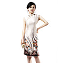 Mandarin Collar Sleeveless Knee Length Silk Cheongsam / Qipao / Chinese Dress (HG011)