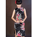 Mandarin Collar Sleeveless Knee-length Silk Cheongsam / Qipao / Chinese Dress (HGQP095)