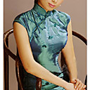 Mandarin Collar Capped Knee Length Silk Cheongsam / Qipao / Chinese Dress (HG040)