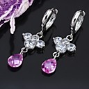 Platinum Cubic Zirconia Drop Earring - Cubic Zirconia Earring SYX-0325 Purple (SZY974)
