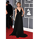 Empire V-neck Sweep/ Brush Train Chiffon Elastic Woven Satin Taylor Swift/ Evening Dress (FSD0317)