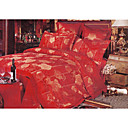 6-pc Luxury Red Jacquard Cotton Full Size Duvet Cover Set - Free Shipping (0586-FZ002)