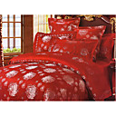 6-pc Luxury Red Jacquard Cotton Full Size Duvet Cover Set - Free Shipping (0586-FZ003)