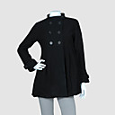 Pleats Back High Breast A-line Wool Pea Coat Women's Coat (4843)