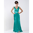 A-line V-neck Sweep Train Elastic Silk-like Satin Bridesmaid/ Wedding Party Dress (HSX058)