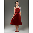 A-line Spaghetti Straps Knee-length Satin Junior Bridesmaid Dress