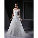 A-line / Princess Off-the-shoulder Wedding Dress With Beaded Appliques