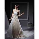 A-line Strapless Neckline Chapel Train Satin Wedding Dress