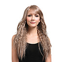 Capless Extra Long High Quality Synthetic Natural Look Light Blonde Tight Curly With Left Side Bang Hair Wig