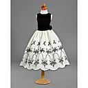A-line Jewel Tea-length Satin Flower Girl Dress