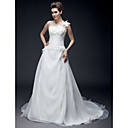 A-line One Shoulder Court Train Organza Wedding Dress