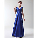 A-line Princess V-neck Floor-length Stretch Satin Bridesmaid/Wedding Party Dress
