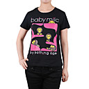 Pink 'baby milo' Patterns Short Sleeves Round Neckline Painted T-shirt / Women's T-shirts (8502BD011-0854)