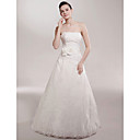 A-line Strapless Court Train Sleeveless Satin Wedding Dress