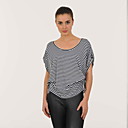 listras manga curta decote redondo t-shirt mulheres / t-shirts (ff-8502bd005-0736)