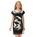 seda / patrones de la tela de empalme redonda vestido de manga corta cuello / vestidos de mujer (ff-1802be004-0736)