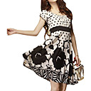 Dot Printed Patterns Waistbanding Gathered Breast Short Sleeves Round Neckline Dress / Women's Dresses (FF-1801BF011-0736)