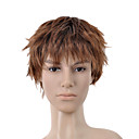 Short Curly Golden Brown Full Bang Men Hair Wig