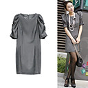 Pleated Half Sleeves Round Neckline Dress / Women's Dresses (FF-1802BE027-0736)