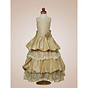 A-line Scoop Floor-length Taffeta Satin Flower Girl Dress