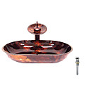 Victory  Rectangular Red Tempered glass Vessel Sink and Waterfall Faucet, Water Drain(0917-VT4033)