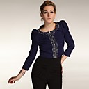 Paperclip Decorated Gathered High Shoulder Three-quarters Sleeves Round Neckline Blazer / Women's Blazers (FF-A-BI1200007)