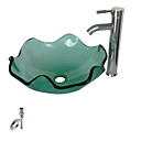 ronde victoire transparent évier en verre trempé navire avec robinet chromé, anneau de montage et de l'évacuation des eaux (0917-vt4060)