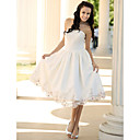 A-Line Strapless Tea-length Lace Wedding Dress