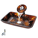 Victory Rectangular Tempered glass Vessel Sink With Waterfall Faucet, Mounting Ring and Water Drain(0917-VT4037)