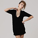 tiefem V-Ausschnitt sammelte ein halb Ärmel Samtkleid / Damenkleider (ff-a-1055026)