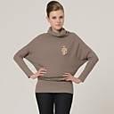 costilla beige ajuste bate chimenea cuello mangas jersey / suéteres de las mujeres (FF-B-0736730)
