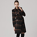 100% wol / bruin check patronen double-breasted lange mouwen riem jas / vrouwen outerwears (ff-b-bj1058015)