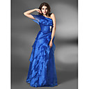 A-line One Shoulder Floor-length Organza Elastic Satin Evening Dress