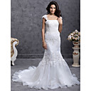Trumpet/ Mermaid Court Train Organza Wedding Dress With Beaded Appliques