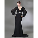 Trumpet/Mermaid V-neck Sweep Train Chiffon And Stretch Satin Evening Dress