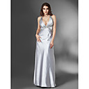 Sheath/ Column V-neck Floor-length Stretch Satin Evening Dress
