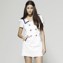 FASHION IDOLS Style / Double-breasted Buttons Front Pockets Navy Neckline Short Sleeves Dress / Women's Dresses (FF-1801BF039-0789)