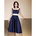 A-line Straps Tea-length Satin Bridesmaid/ Wedding Party Dress