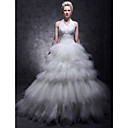 Ball Gown Halter Floor-length Tulle Tiered Wedding Dress