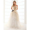 A-line Strapless Floor-length Organza Ruffles Wedding Dress