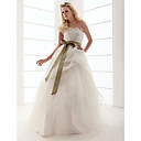 Ball Gown Strapless Floor-length Tulle Wedding Dress With Sashes
