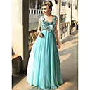 Sheath/ Column Scoop Floor-length Chiffon Satin Silk Ready-to-Wear Evening/ Prom Dress