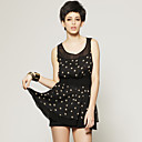 dot patronen te ontwerpen mouwloze brede elastische taille blouses / Damesbloezen (ff-n-cb2017001)