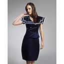 Satin Sheath/Column V-neck Knee-length Cocktail Dress
